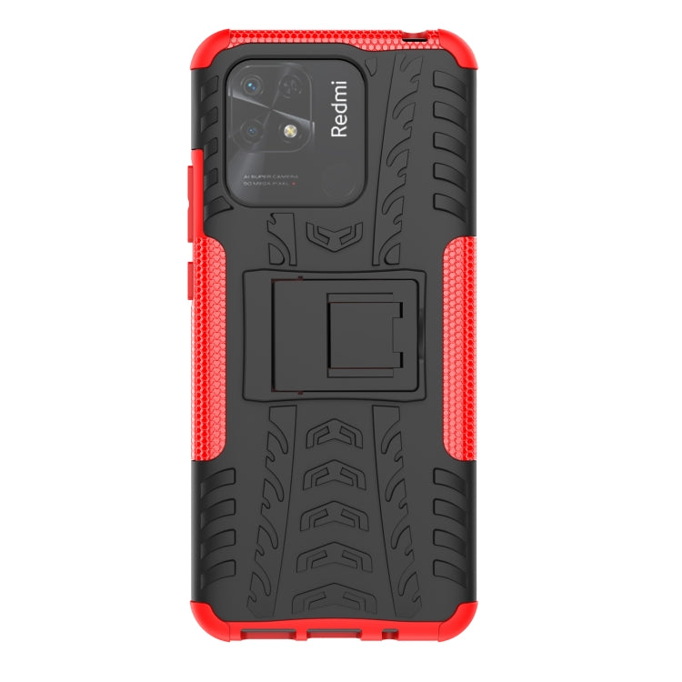 For Xiaomi Redmi 10C 4G Global Tire Texture TPU + PC Phone Case with Holder
