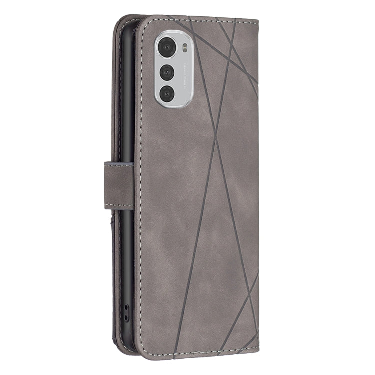 For Motorola Moto E32 4G Magnetic Buckle Rhombus Texture Leather Phone Case