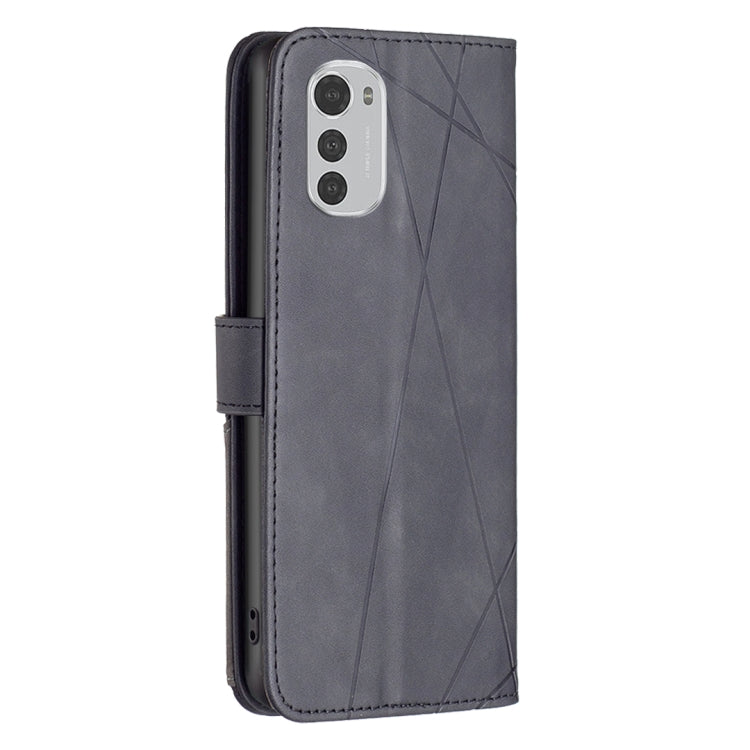 For Motorola Moto E32 4G Magnetic Buckle Rhombus Texture Leather Phone Case