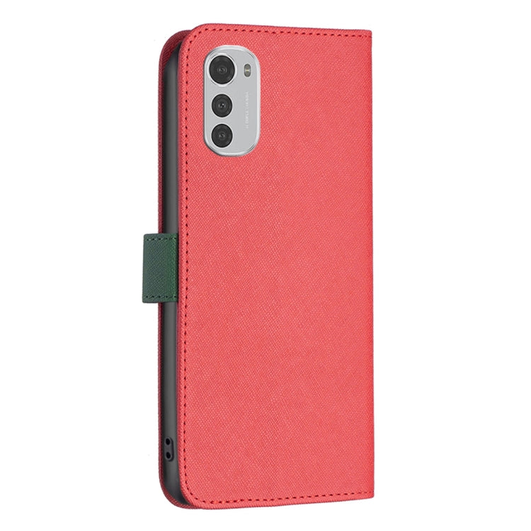 For Motorola Moto E32 4G Color Matching Cross Texture Leather Phone Case