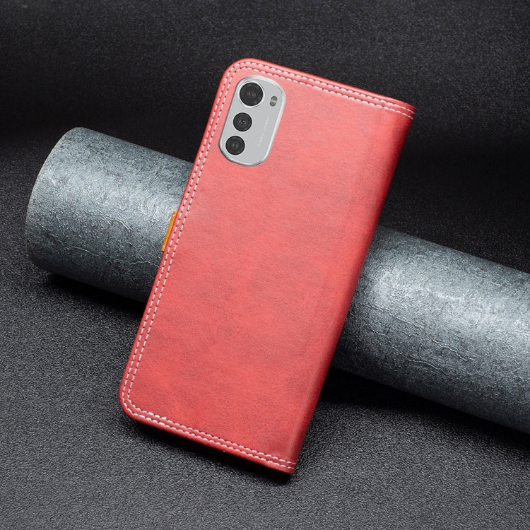 For Motorola Moto E32 4G Color Matching Double Sewing Thread Leather Phone Case