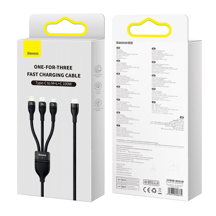 Baseus Flash Series II 1.5m 3 in 1 Type-C to Micro USB + 8 Pin + Type-C 100W Fast Charging Cable
