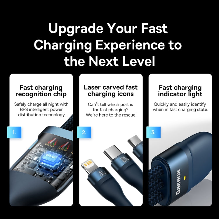Baseus Flash Series II 1.5m 3 in 1 Type-C to Micro USB + 8 Pin + Type-C 100W Fast Charging Cable