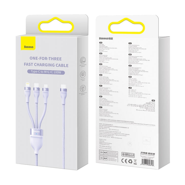 Baseus Flash Series II 1.5m 3 in 1 Type-C to Micro USB + 8 Pin + Type-C 100W Fast Charging Cable