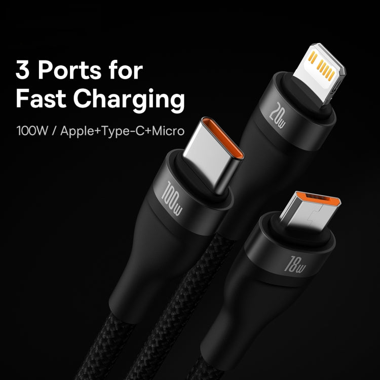 Baseus Flash Series II 1.2m USB + Type-C to Micro USB + 8 Pin + Type-C 100W Fast Charging Cable