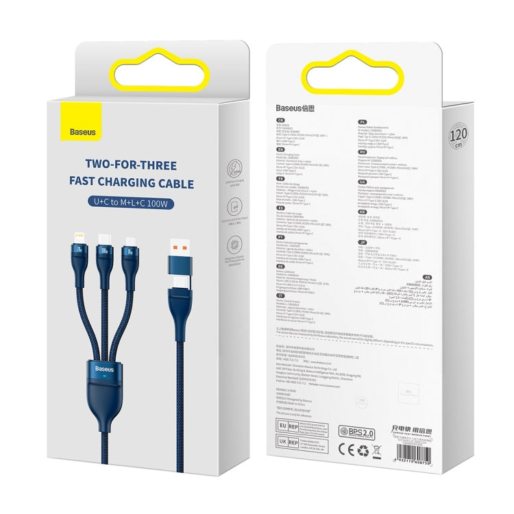 Baseus Flash Series II 1.2m USB + Type-C to Micro USB + 8 Pin + Type-C 100W Fast Charging Cable