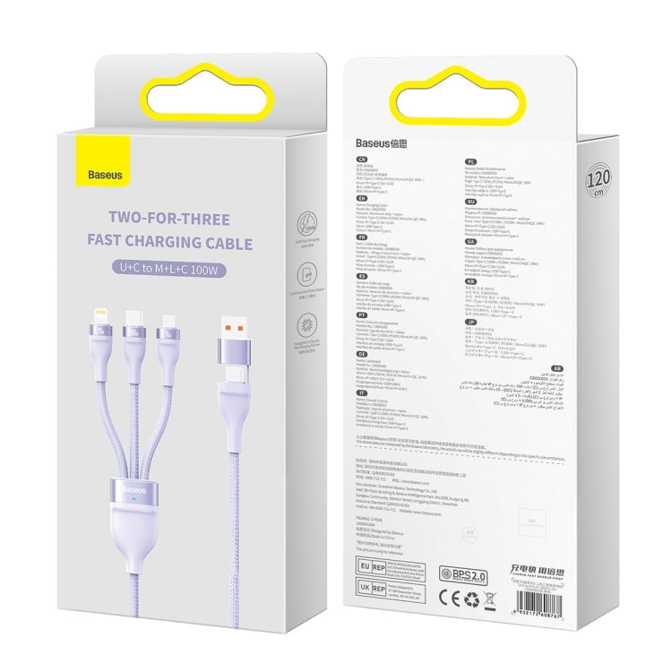 Baseus Flash Series II 1.2m USB + Type-C to Micro USB + 8 Pin + Type-C 100W Fast Charging Cable