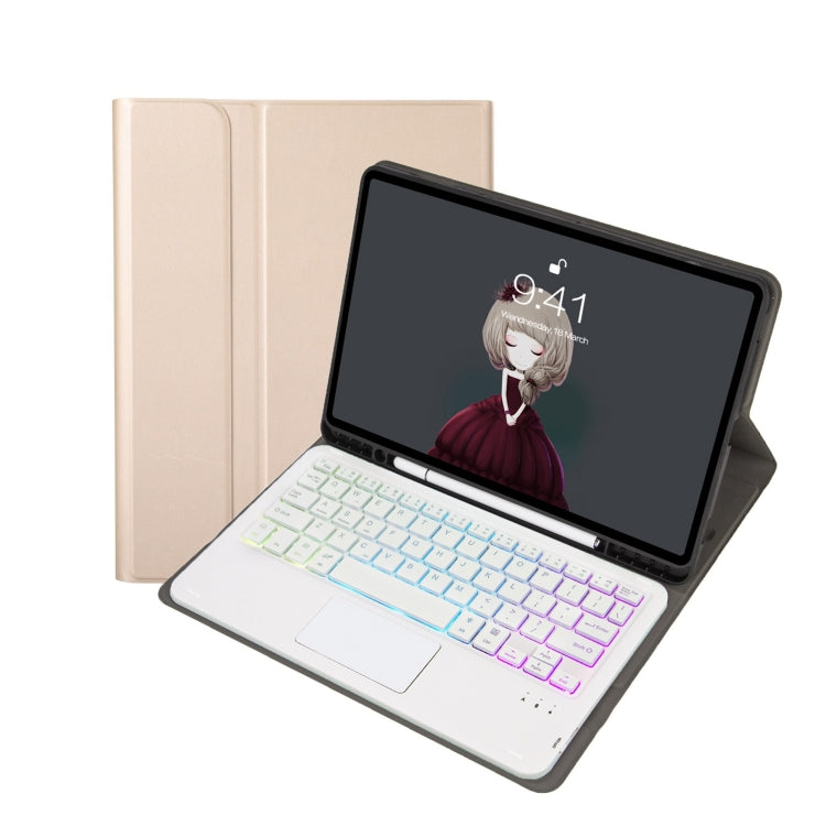 A07B-AS Lambskin Pen Slot Touch Pad Backlight Bluetooth Keyboard Leather Tablet Case For iPad 9.7 2018&2017 / Pro 9.7 / Air 2