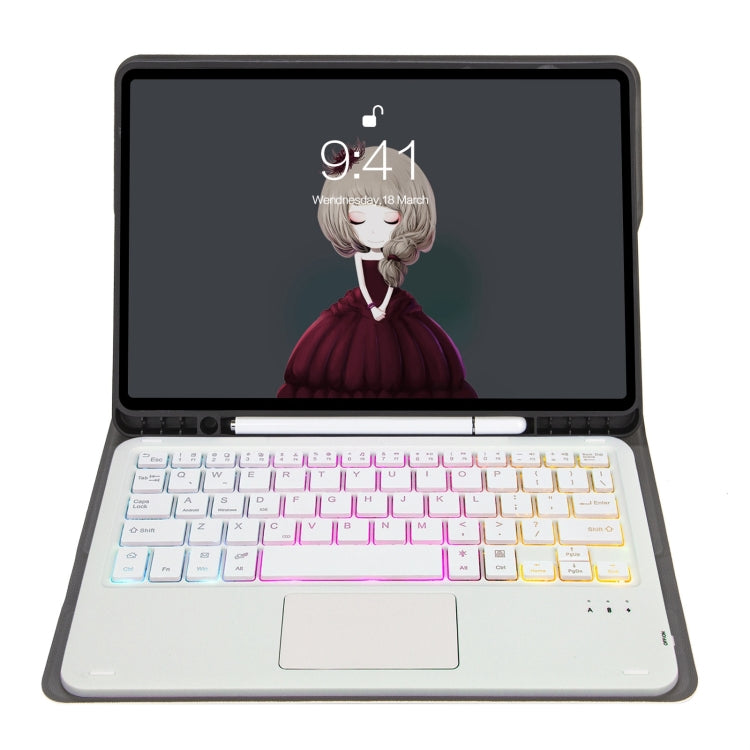 A07B-AS Lambskin Pen Slot Touch Pad Backlight Bluetooth Keyboard Leather Tablet Case For iPad 9.7 2018&2017 / Pro 9.7 / Air 2