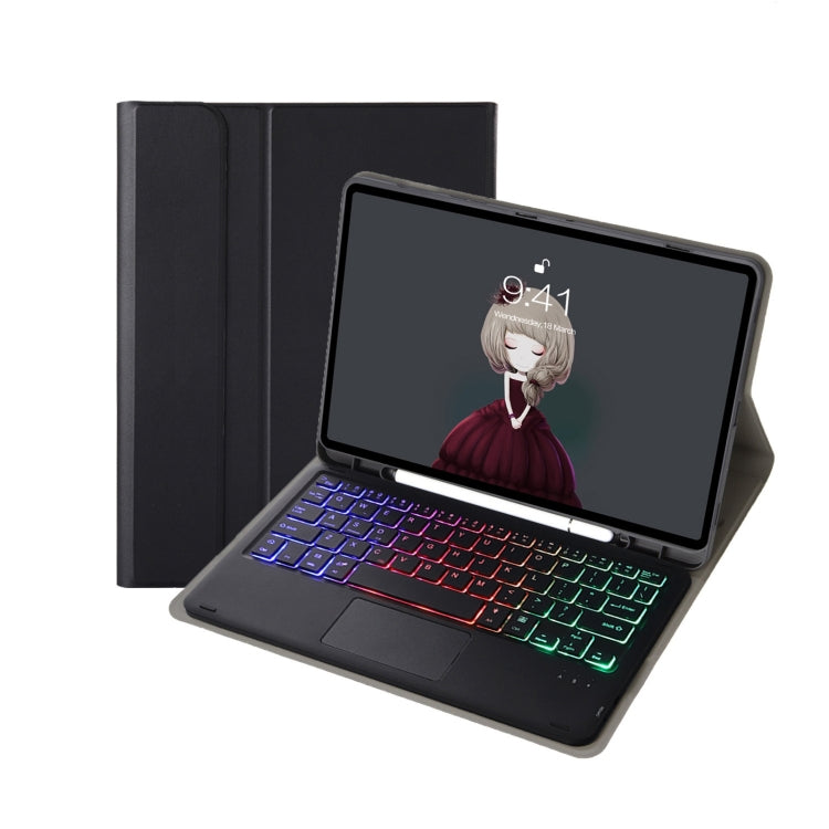 A11B-AS Lambskin Pen Slot Touch Pad Backlight Bluetooth Keyboard Leather Tablet Case For iPad Air 2022&2020 / Pro 11 2021&2020&2018