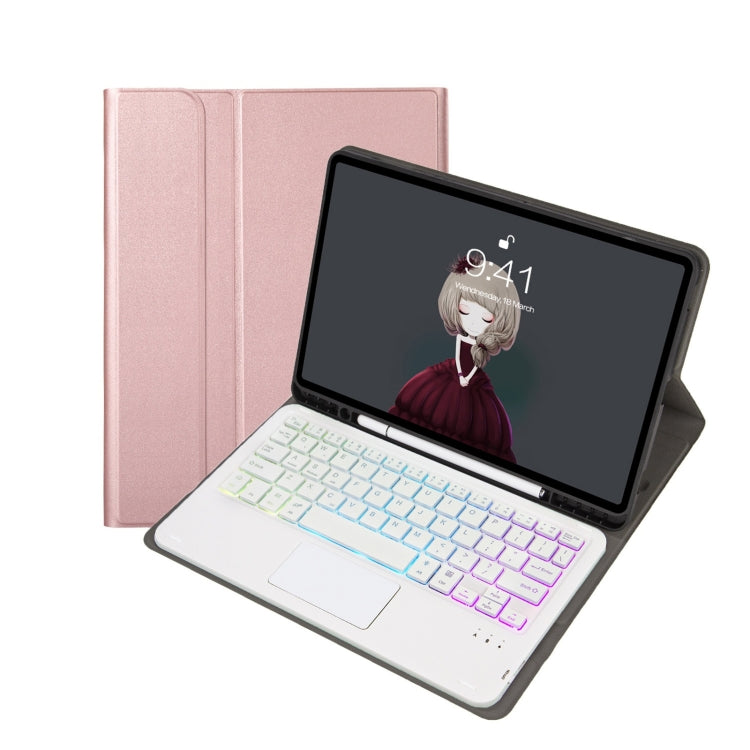 A11B-AS Lambskin Pen Slot Touch Pad Backlight Bluetooth Keyboard Leather Tablet Case For iPad Air 2022&2020 / Pro 11 2021&2020&2018
