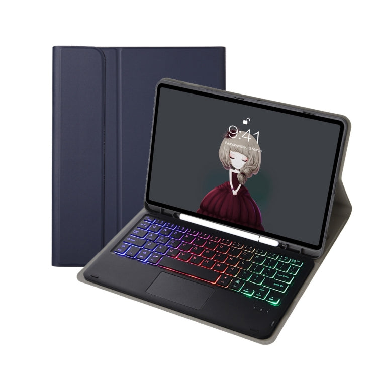 A11B-AS Lambskin Pen Slot Touch Pad Backlight Bluetooth Keyboard Leather Tablet Case For iPad Air 2022&2020 / Pro 11 2021&2020&2018