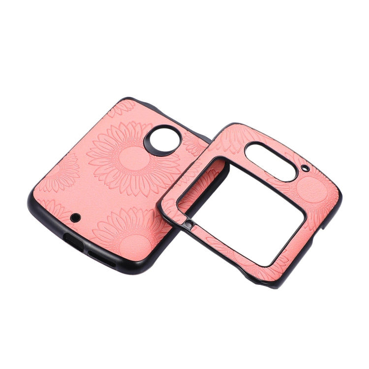 For Motorola Razr 5G Sunflower Pattern PU+TPU+PC Shockproof Phone Case