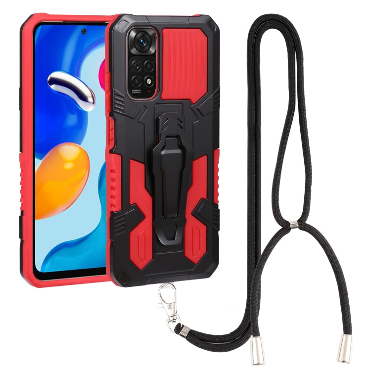 For Xiaomi Redmi Note 11S Lanyard Mecha Armor Kickstand PC + TPU Phone Case