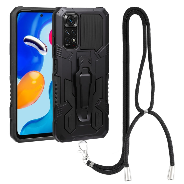 For Xiaomi Redmi Note 11S Lanyard Mecha Armor Kickstand PC + TPU Phone Case