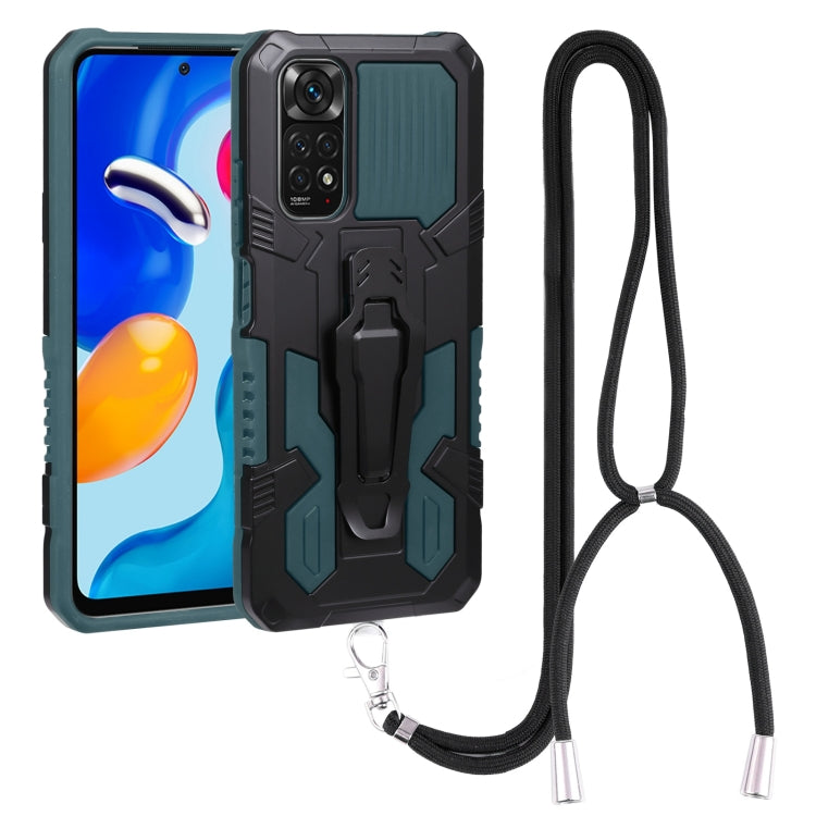 For Xiaomi Redmi Note 11S Lanyard Mecha Armor Kickstand PC + TPU Phone Case