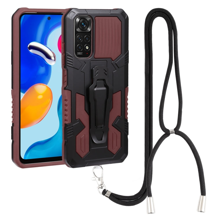 For Xiaomi Redmi Note 11S Lanyard Mecha Armor Kickstand PC + TPU Phone Case