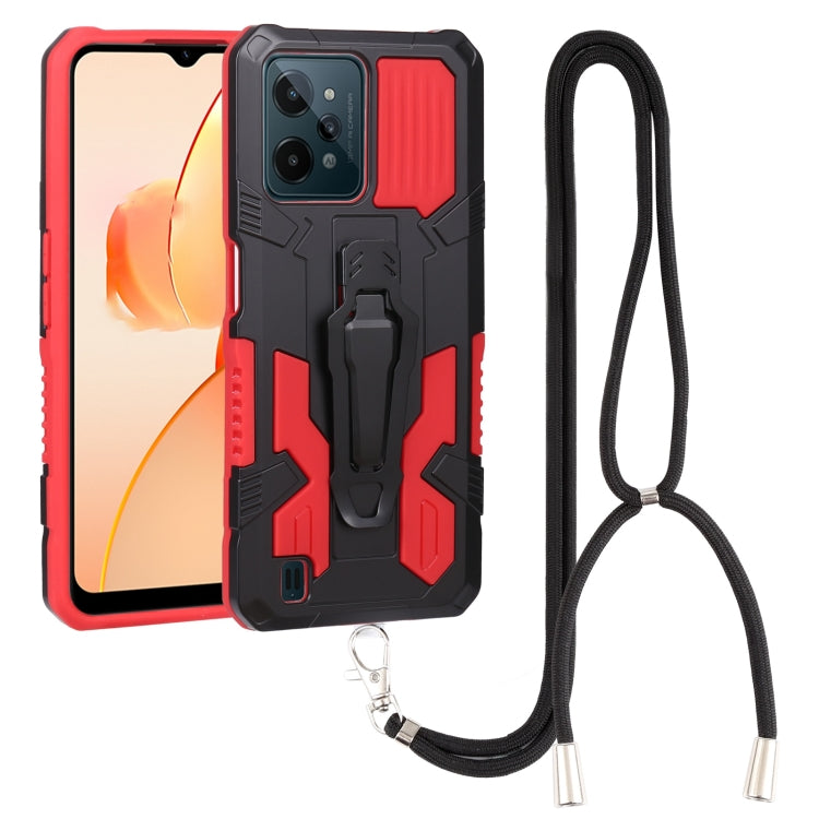 For OPPO Realme C31 Lanyard Mecha Armor Kickstand PC + TPU Phone Case