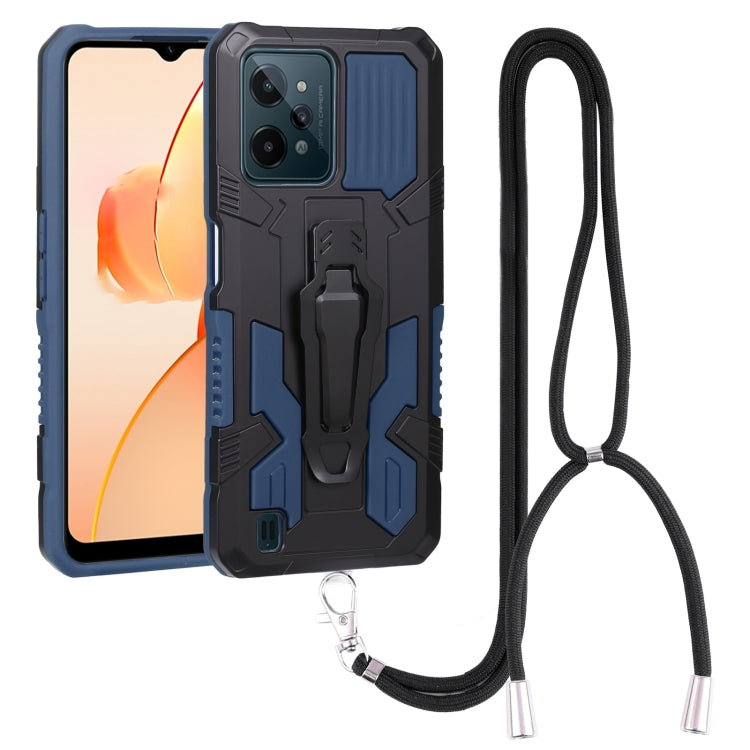 For OPPO Realme C31 Lanyard Mecha Armor Kickstand PC + TPU Phone Case