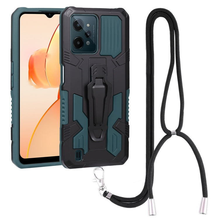 For OPPO Realme C31 Lanyard Mecha Armor Kickstand PC + TPU Phone Case