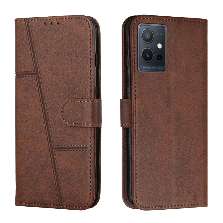 For vivo T1 5G India/Y75 5G Global/Y55 5G Global/Y33S 5G CN/iQOO Z6/iQOO U5 Stitching Calf Texture Buckle Leather Phone Case