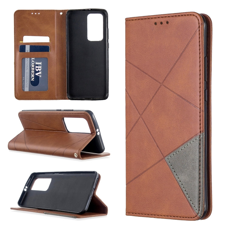 For Huawei P40 Pro Rhombus Texture Horizontal Flip Magnetic Leather Case with Holder & Card Slots & Wallet