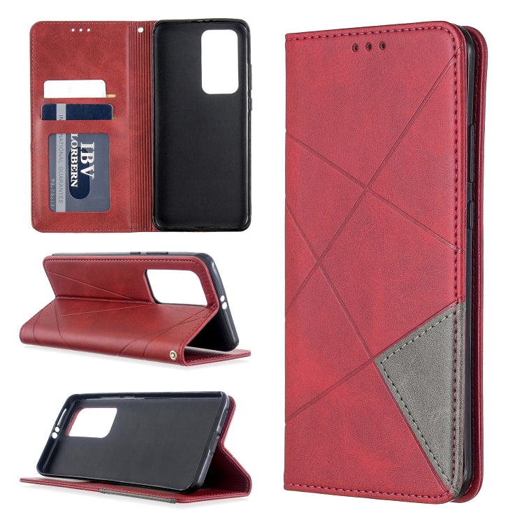 For Huawei P40 Pro Rhombus Texture Horizontal Flip Magnetic Leather Case with Holder & Card Slots & Wallet