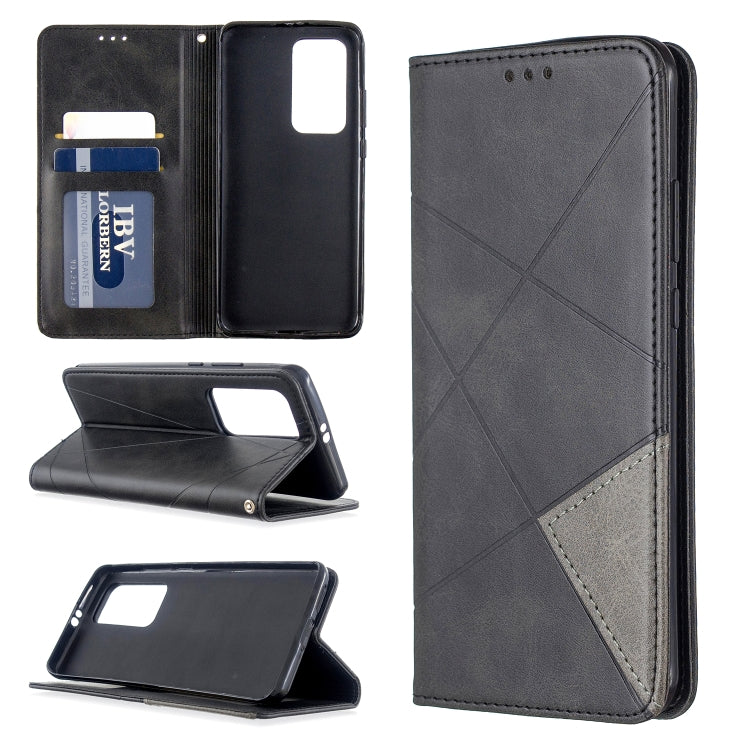 For Huawei P40 Pro Rhombus Texture Horizontal Flip Magnetic Leather Case with Holder & Card Slots & Wallet
