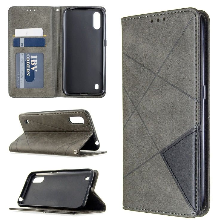 For Galaxy A01 Rhombus Texture Horizontal Flip Magnetic Leather Case with Holder & Card Slots & Wallet