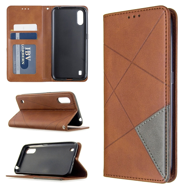 For Galaxy A01 Rhombus Texture Horizontal Flip Magnetic Leather Case with Holder & Card Slots & Wallet