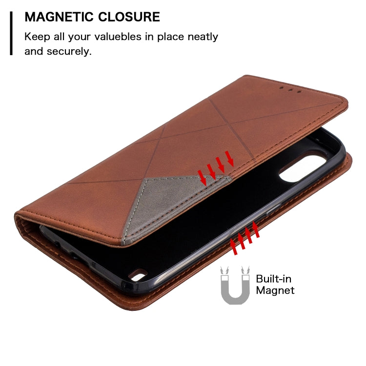 For Galaxy A01 Rhombus Texture Horizontal Flip Magnetic Leather Case with Holder & Card Slots & Wallet