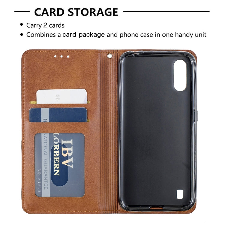 For Galaxy A01 Rhombus Texture Horizontal Flip Magnetic Leather Case with Holder & Card Slots & Wallet