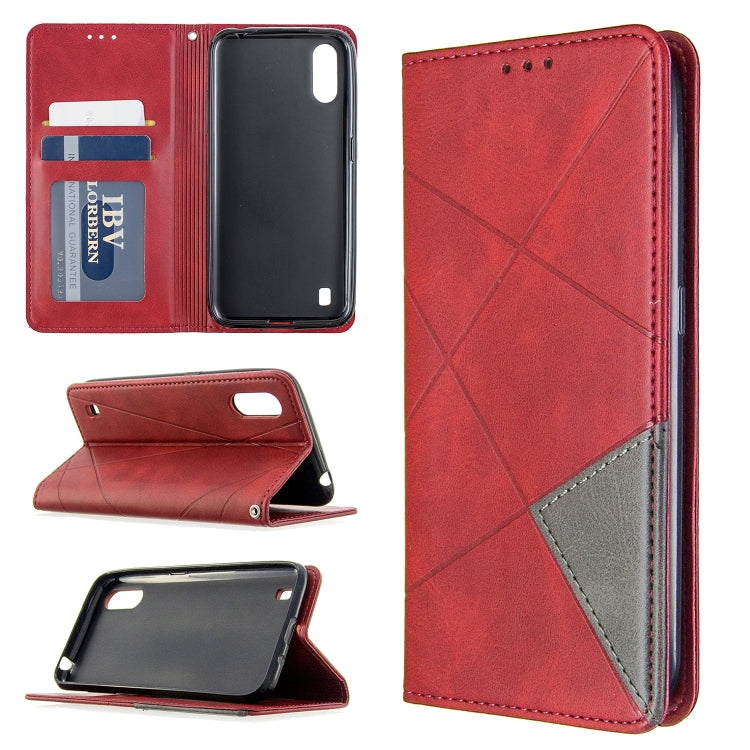 For Galaxy A01 Rhombus Texture Horizontal Flip Magnetic Leather Case with Holder & Card Slots & Wallet