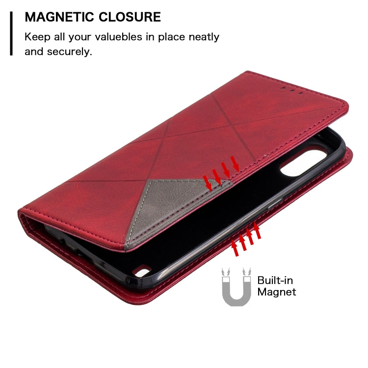 For Galaxy A01 Rhombus Texture Horizontal Flip Magnetic Leather Case with Holder & Card Slots & Wallet