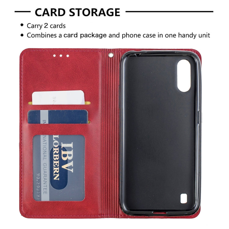 For Galaxy A01 Rhombus Texture Horizontal Flip Magnetic Leather Case with Holder & Card Slots & Wallet