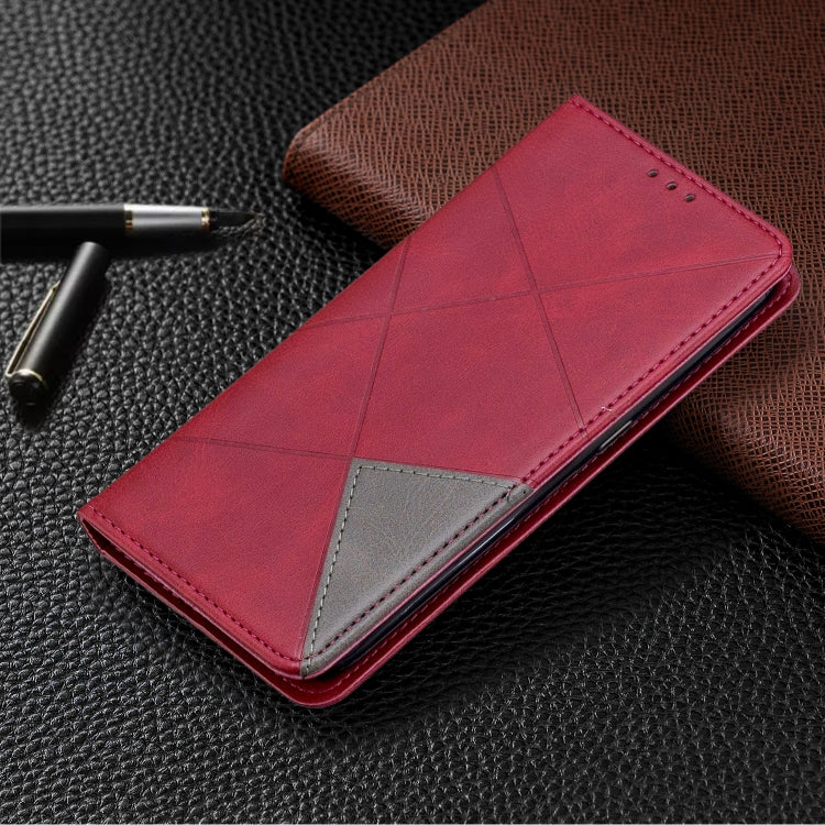 For Galaxy A01 Rhombus Texture Horizontal Flip Magnetic Leather Case with Holder & Card Slots & Wallet