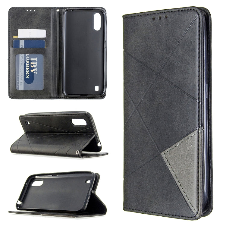 For Galaxy A01 Rhombus Texture Horizontal Flip Magnetic Leather Case with Holder & Card Slots & Wallet