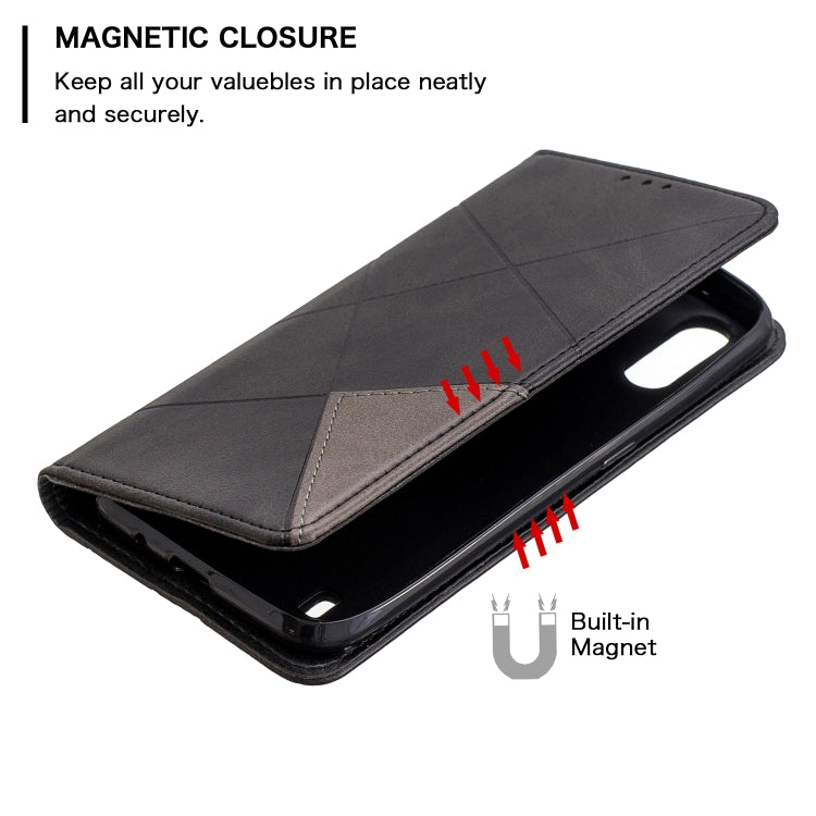 For Galaxy A01 Rhombus Texture Horizontal Flip Magnetic Leather Case with Holder & Card Slots & Wallet