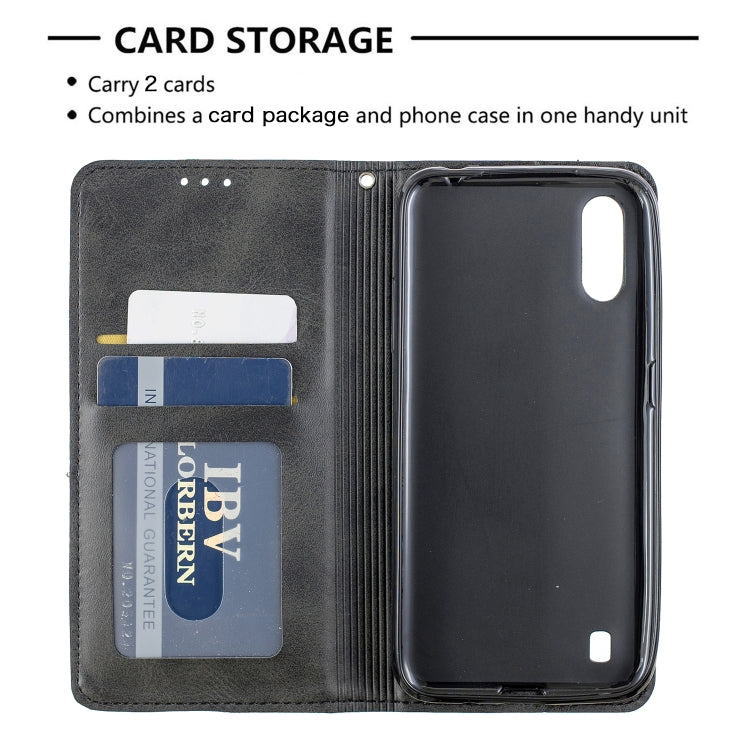 For Galaxy A01 Rhombus Texture Horizontal Flip Magnetic Leather Case with Holder & Card Slots & Wallet