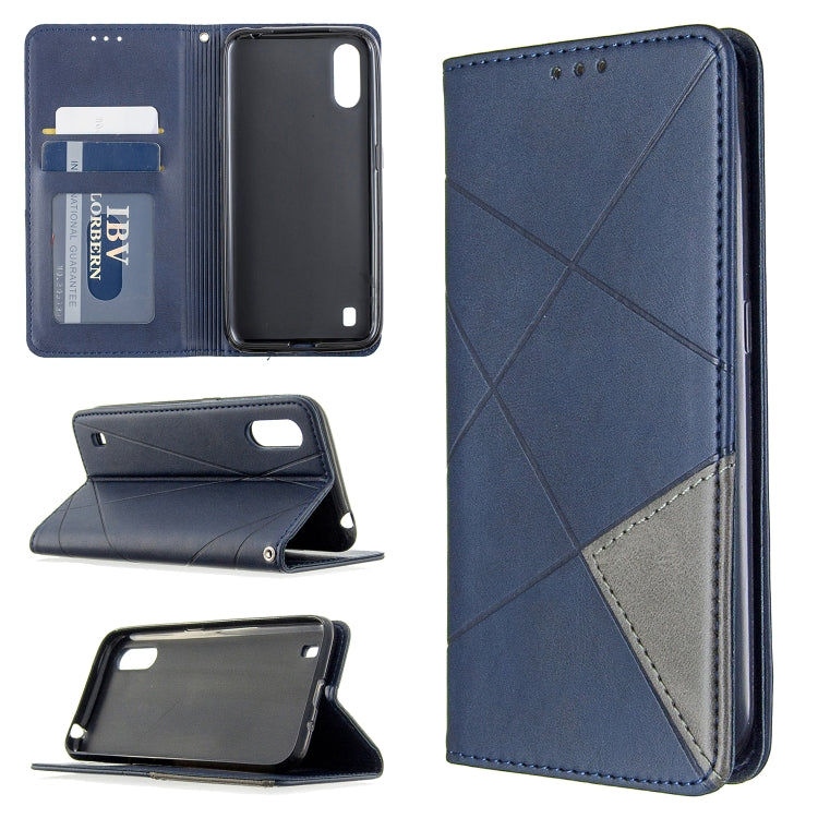 For Galaxy A01 Rhombus Texture Horizontal Flip Magnetic Leather Case with Holder & Card Slots & Wallet