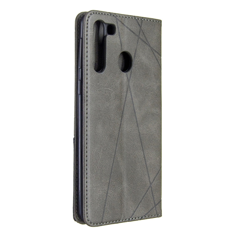 For Galaxy A21 Rhombus Texture Horizontal Flip Magnetic Leather Case with Holder & Card Slots & Wallet