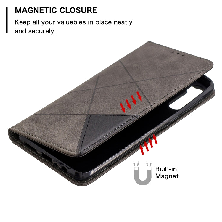 For Galaxy A21 Rhombus Texture Horizontal Flip Magnetic Leather Case with Holder & Card Slots & Wallet