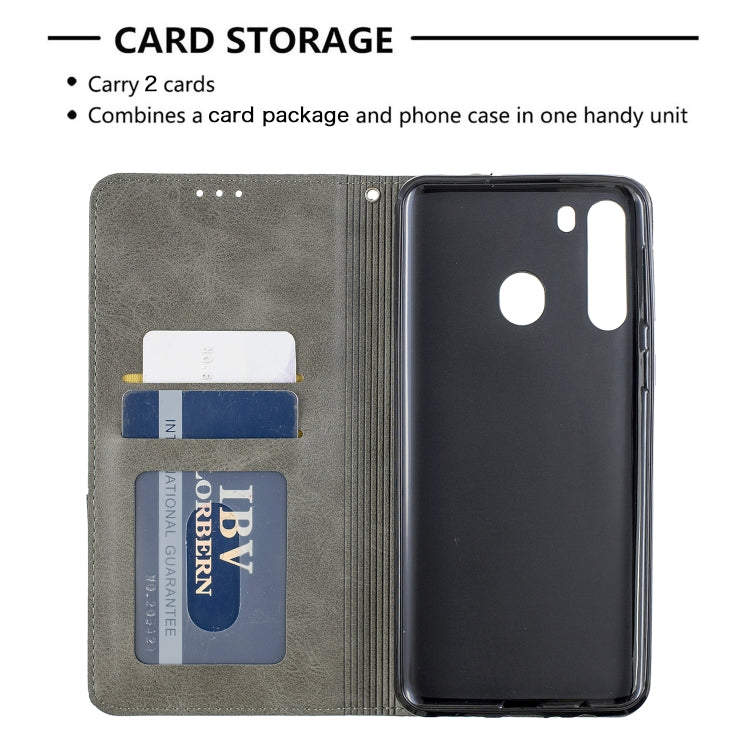 For Galaxy A21 Rhombus Texture Horizontal Flip Magnetic Leather Case with Holder & Card Slots & Wallet