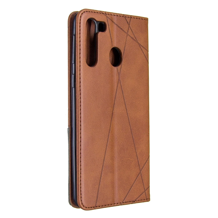 For Galaxy A21 Rhombus Texture Horizontal Flip Magnetic Leather Case with Holder & Card Slots & Wallet