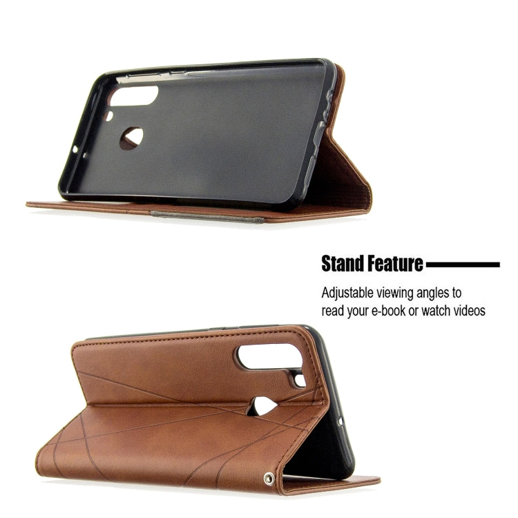 For Galaxy A21 Rhombus Texture Horizontal Flip Magnetic Leather Case with Holder & Card Slots & Wallet