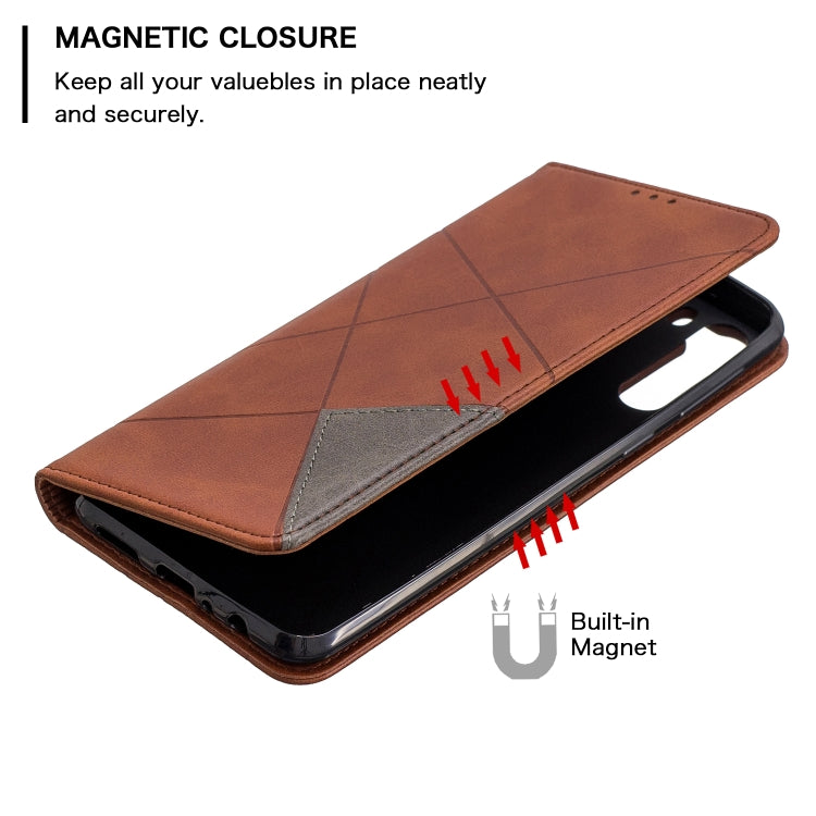For Galaxy A21 Rhombus Texture Horizontal Flip Magnetic Leather Case with Holder & Card Slots & Wallet
