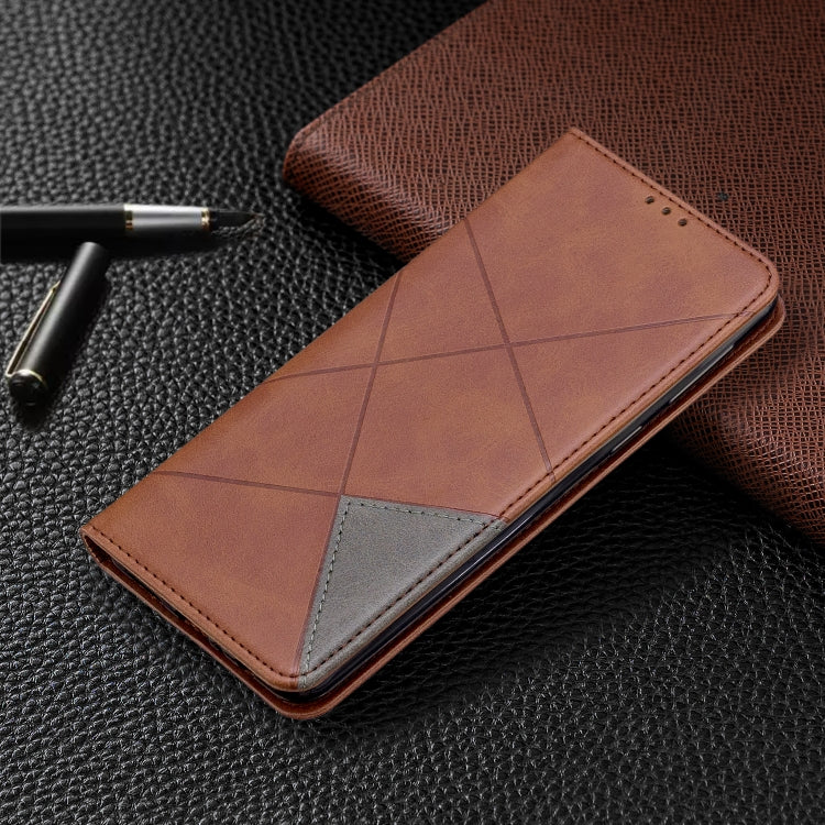 For Galaxy A21 Rhombus Texture Horizontal Flip Magnetic Leather Case with Holder & Card Slots & Wallet