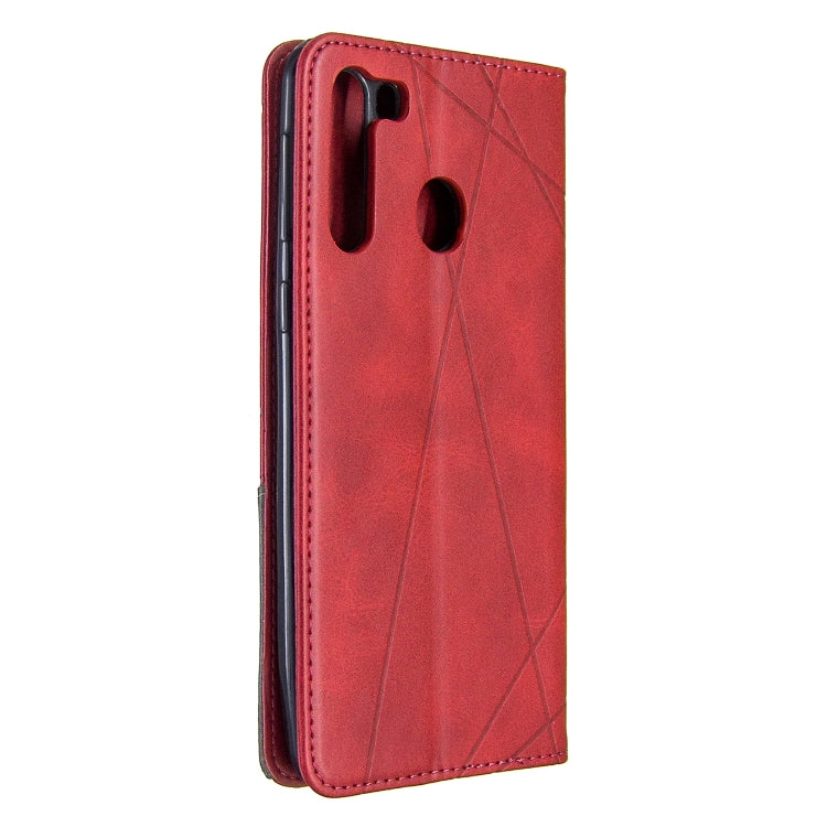 For Galaxy A21 Rhombus Texture Horizontal Flip Magnetic Leather Case with Holder & Card Slots & Wallet