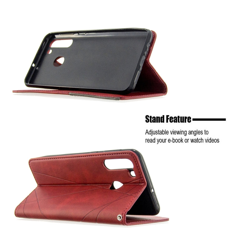 For Galaxy A21 Rhombus Texture Horizontal Flip Magnetic Leather Case with Holder & Card Slots & Wallet