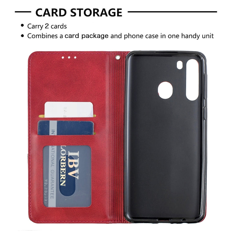 For Galaxy A21 Rhombus Texture Horizontal Flip Magnetic Leather Case with Holder & Card Slots & Wallet